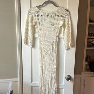 Long Sleeve Cream Patterned Crochet Dress